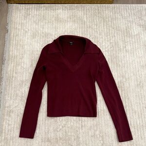 Express Burgundy Long Sleeve V-Neck Top